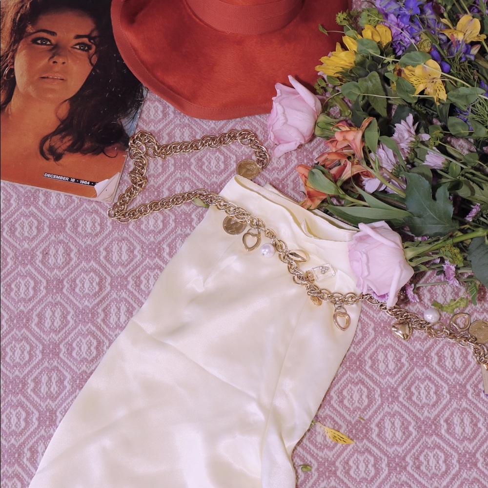 Vtg 70s Silk High Waist Wide Leg Pants S M